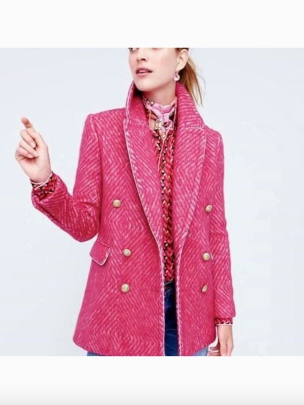 J. Crew Diamond Tweed Jacket Coat Blazer Pink Herringbone 4